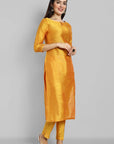 Mustard Cotton Silk Boat Neck Kurta