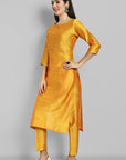 Mustard Cotton Silk Boat Neck Kurta