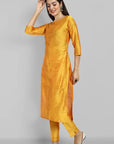 Mustard Cotton Silk Boat Neck Kurta