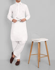 White Cotton-Linen Pathani Suit