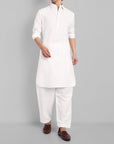 White Cotton-Linen Pathani Suit