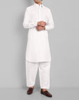 White Cotton-Linen Pathani Suit