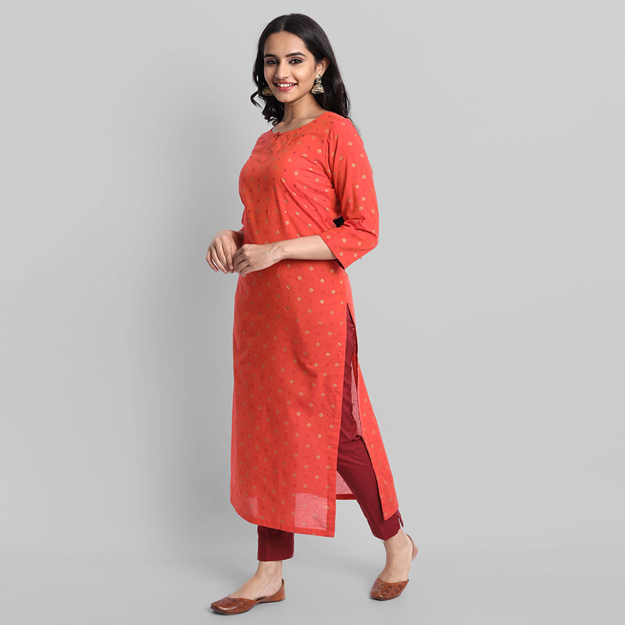 Gray Red Woven Teekee Cotton Kurta