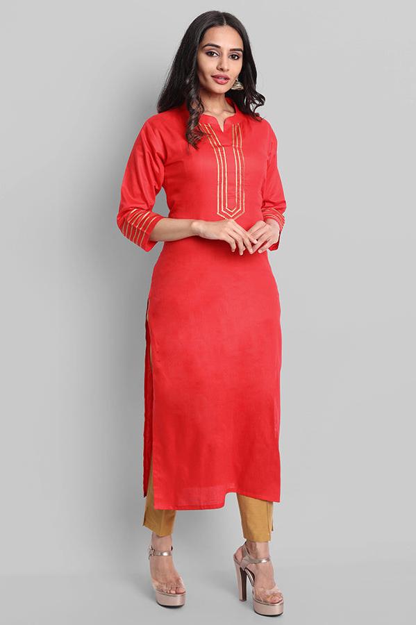 Gray Red Toshani Cotton Silk Kurta