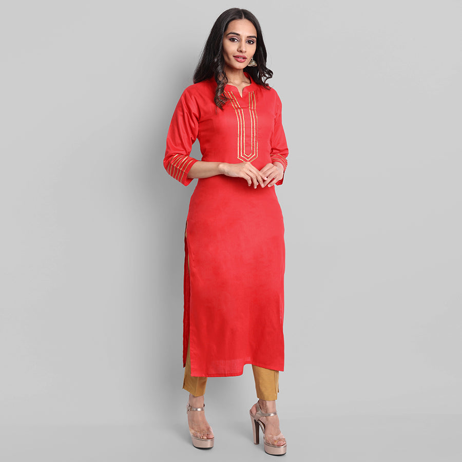 Gray Red Toshani Cotton Silk Kurta