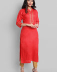 Gray Red Toshani Cotton Silk Kurta