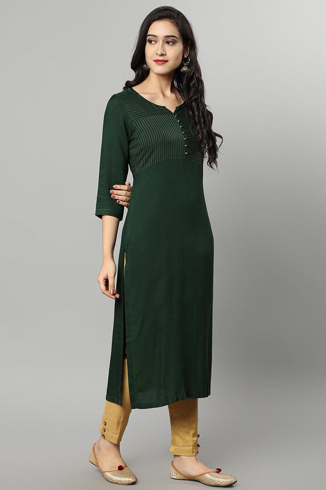 Dark Slate Gray Green Rayon Sonapani Kurta