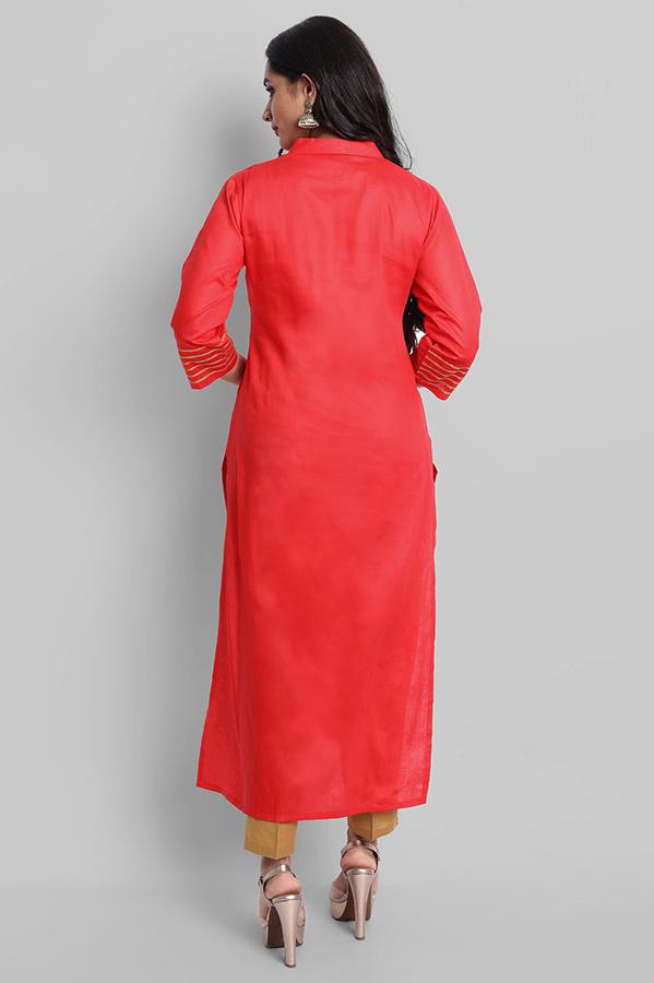 Gray Red Toshani Cotton Silk Kurta