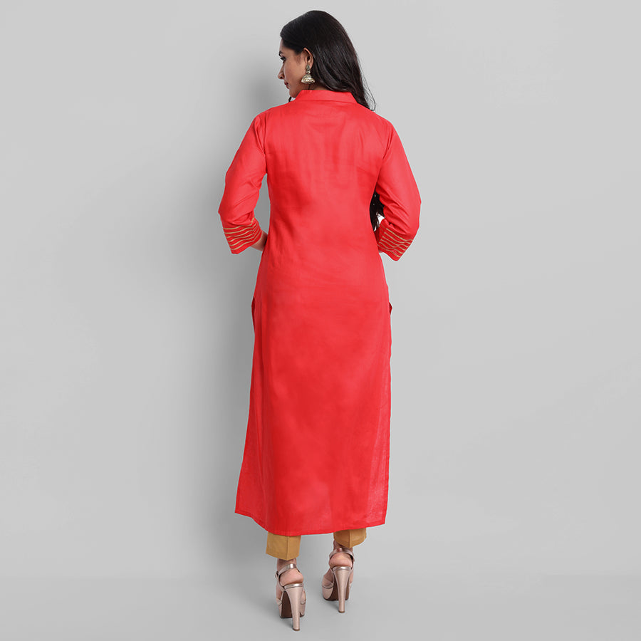 Gray Red Toshani Cotton Silk Kurta