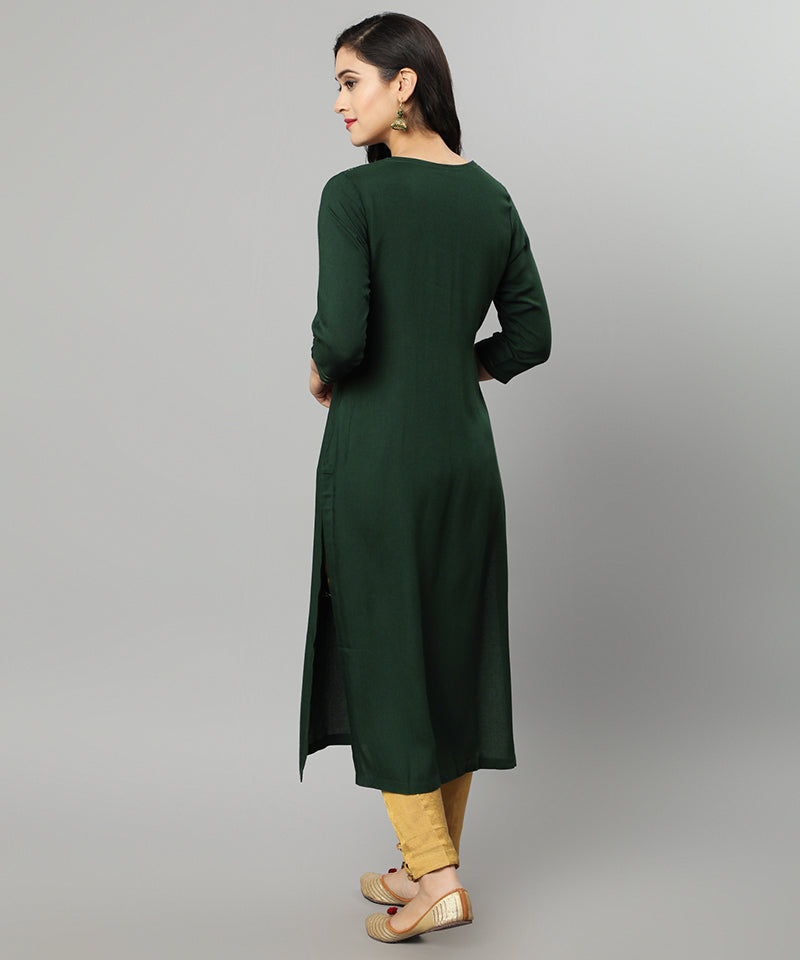 Dark Slate Gray Green Rayon Sonapani Kurta