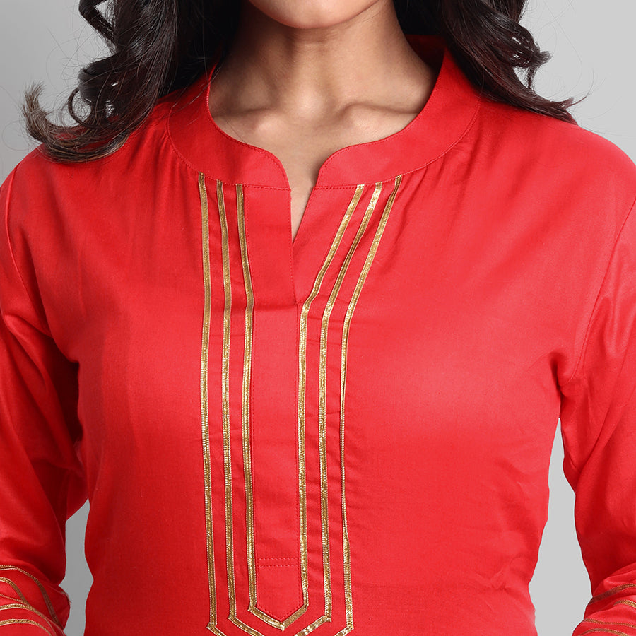 Firebrick Red Toshani Cotton Silk Kurta