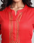 Firebrick Red Toshani Cotton Silk Kurta