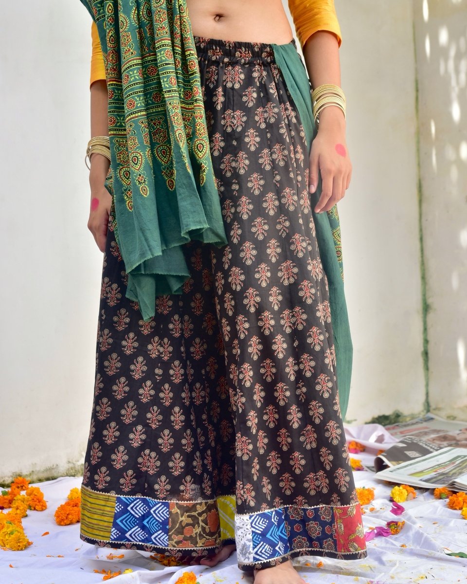 Ajrak Brown Handmade Border Skirt