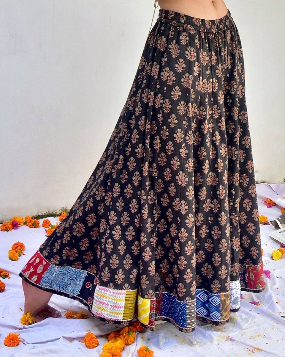 Ajrak Brown Handmade Border Skirt