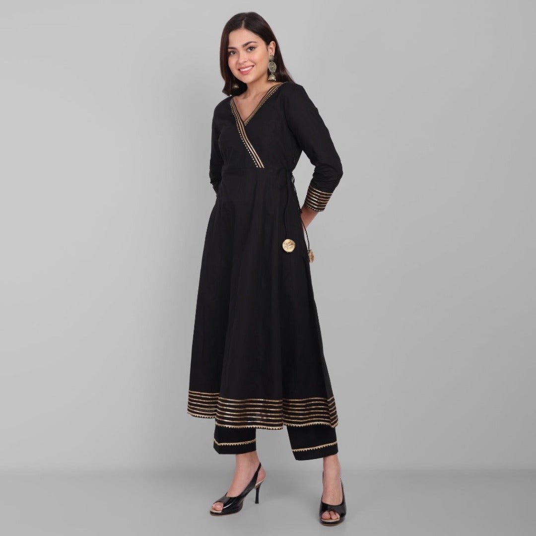 Amreen Black and Gold Anarkali with Dupatta