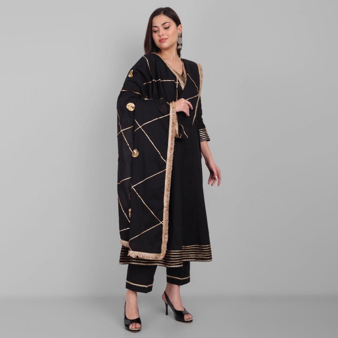 Amreen Black and Gold Anarkali with Dupatta