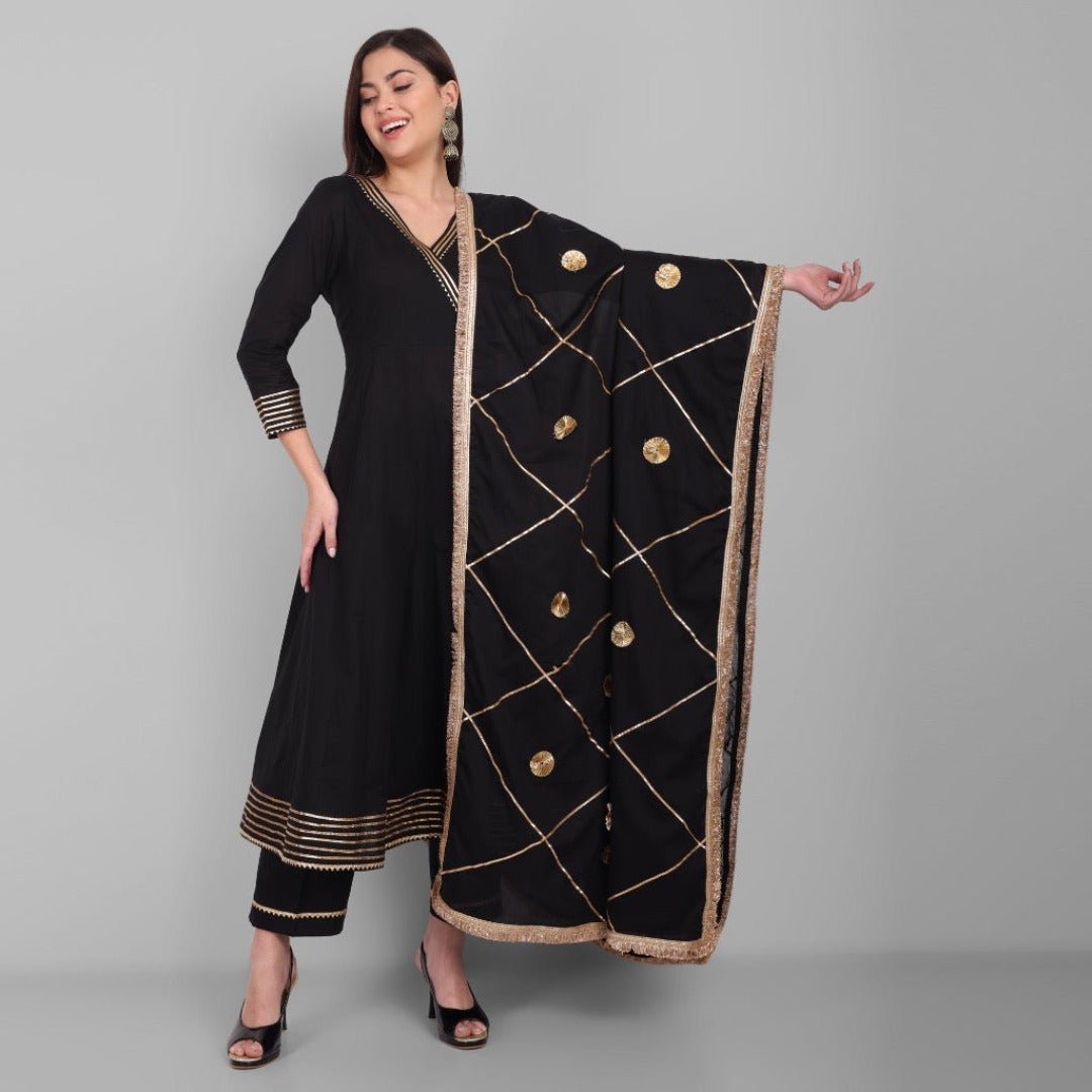 Amreen Black and Gold Anarkali with Dupatta