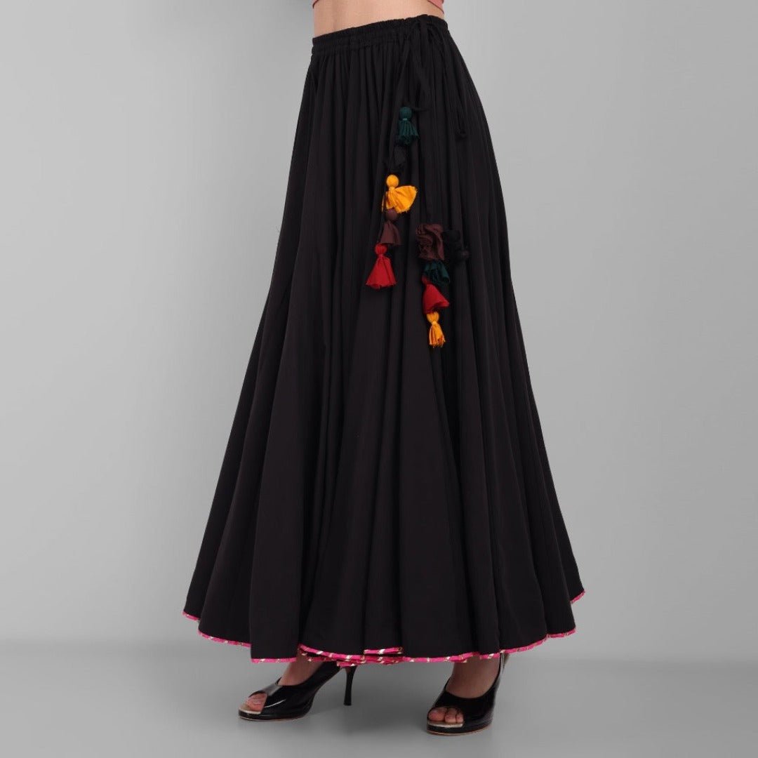 Black Handkerchief Crop Top with 100 Kalis Skirt