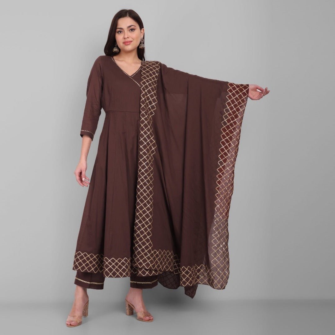 Amreen Coco Brown Angrakha kurta and Dupatta