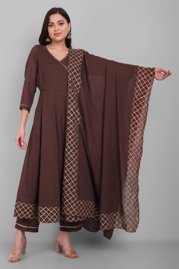 Brown Angrakha kurta and Dupatta Set Online