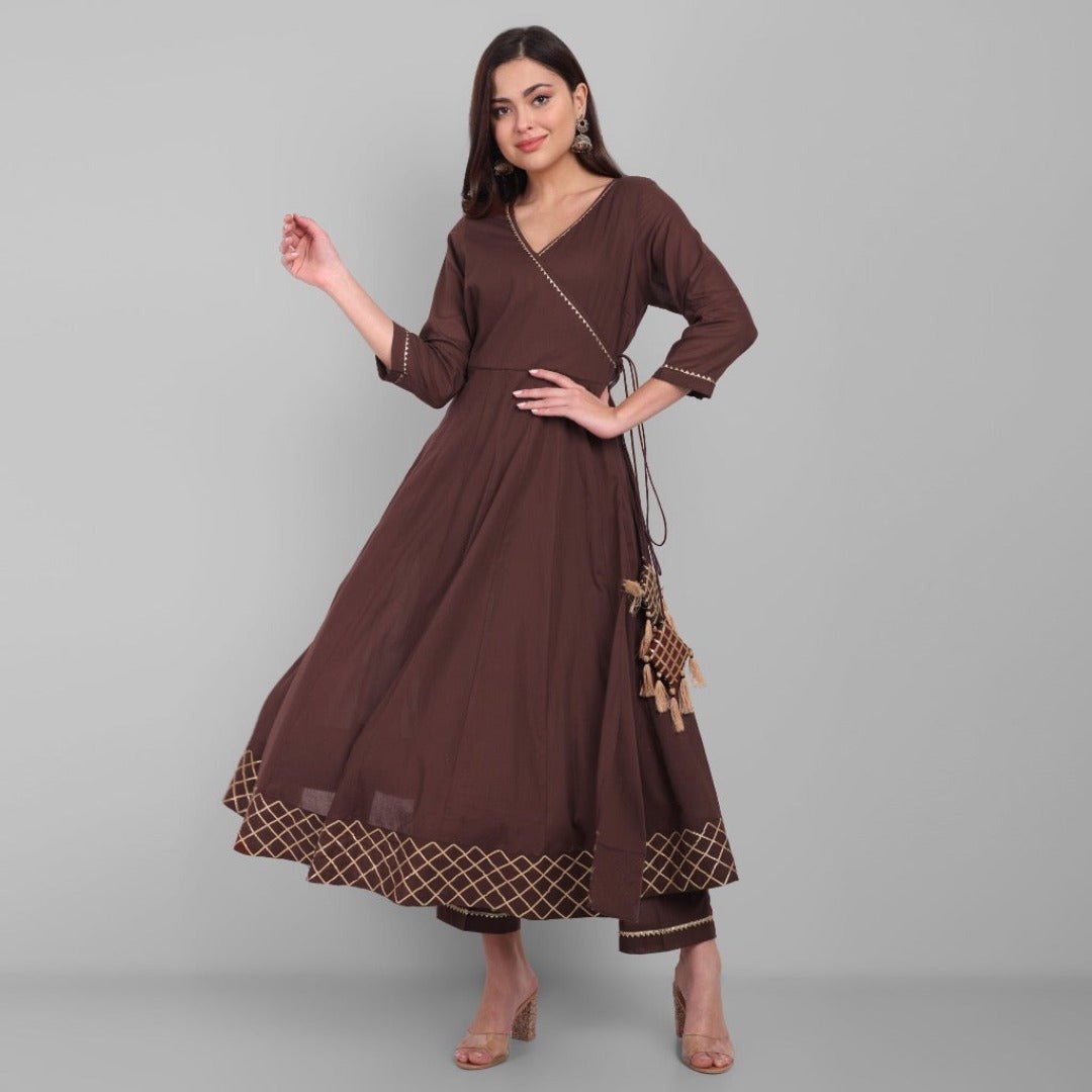 Amreen Coco Brown Angrakha kurta and Dupatta