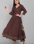 Brown Angrakha Kurta With Dupatta