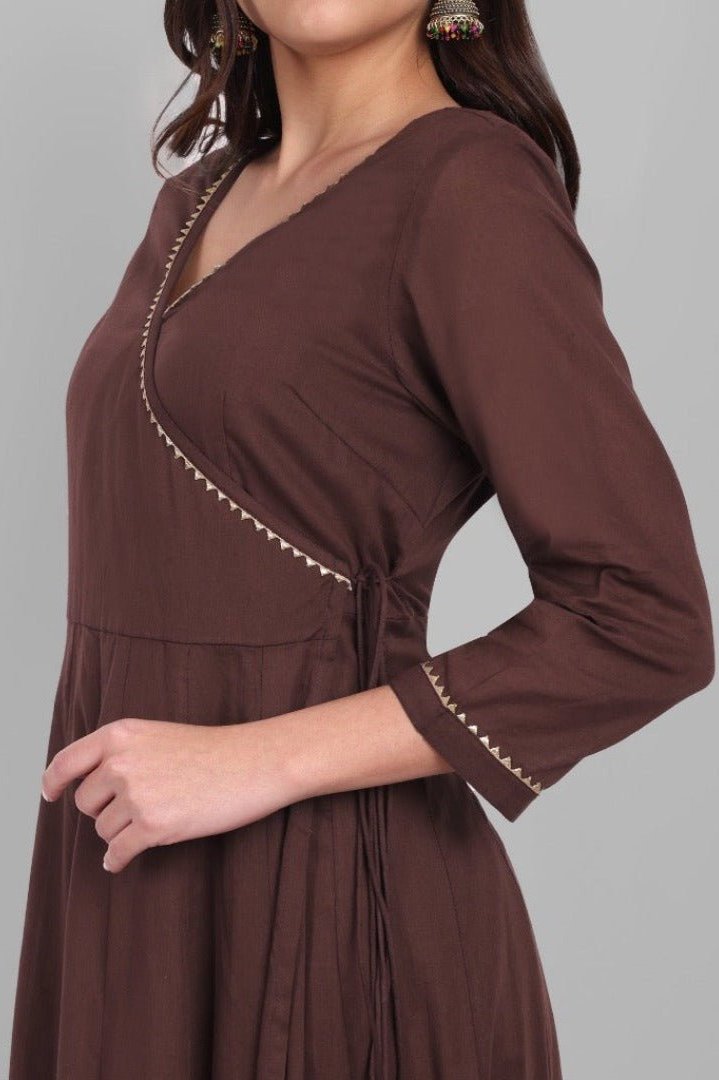 Brown Angrakha Kurta Sets for Women