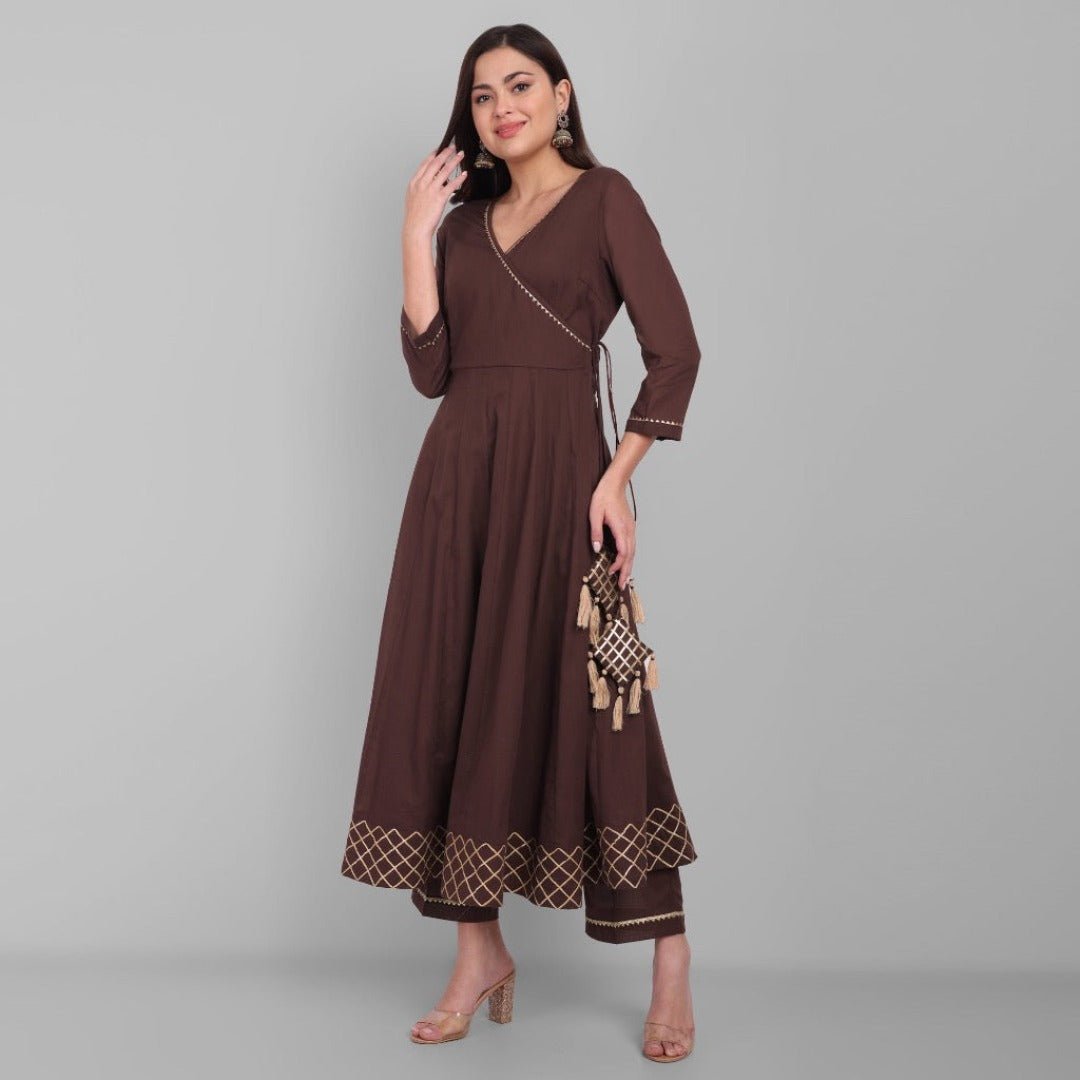 Amreen Coco Brown Angrakha kurta and Dupatta