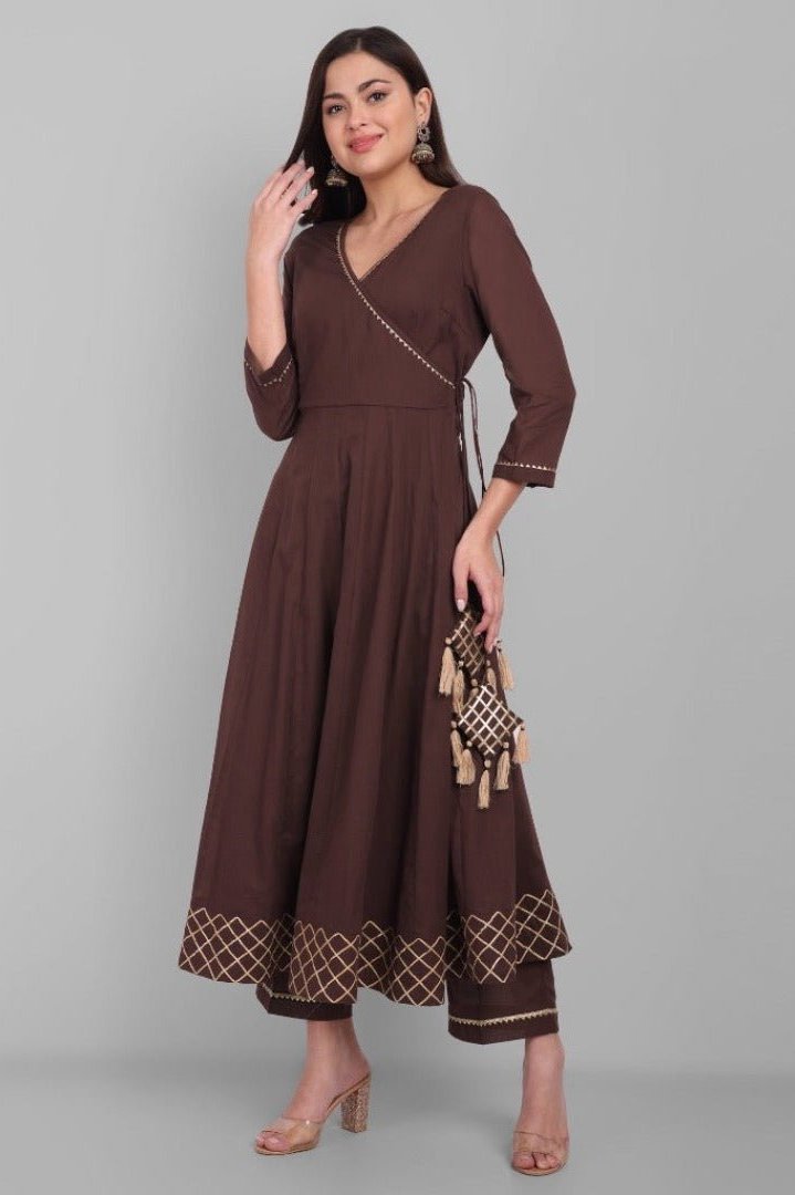 Brown Angrakha kurta and Dupatta Set