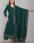 Ethnic Green Angrakha Pant and Dupatta Set