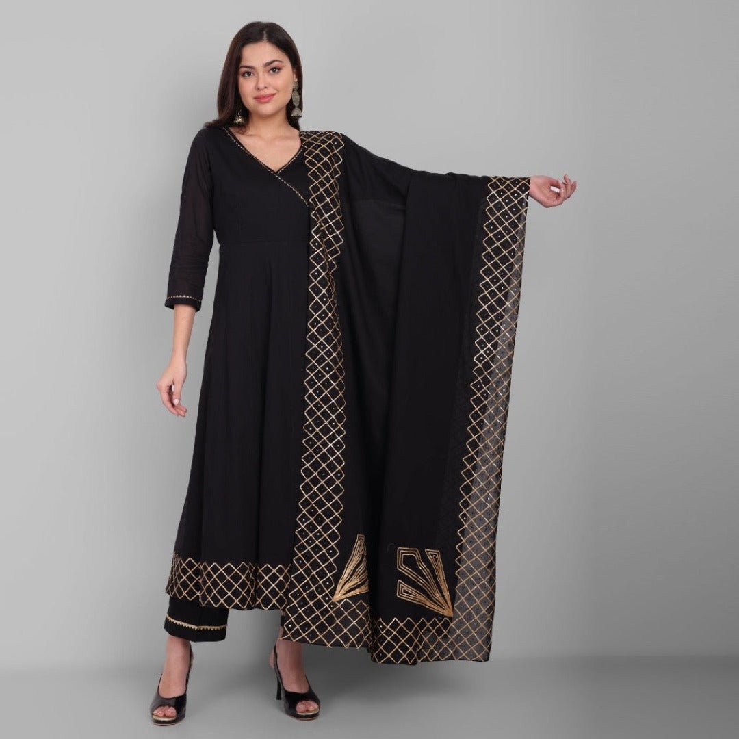 Amreen Gold and Black Angrakha with Handwork Dupatta