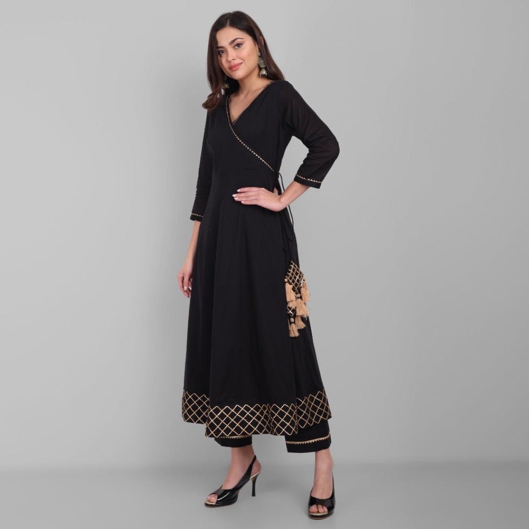 Amreen Gold and Black Angrakha with Handwork Dupatta