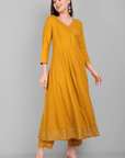 Yellow Pure Cotton Angrakha Anarkali Kurta