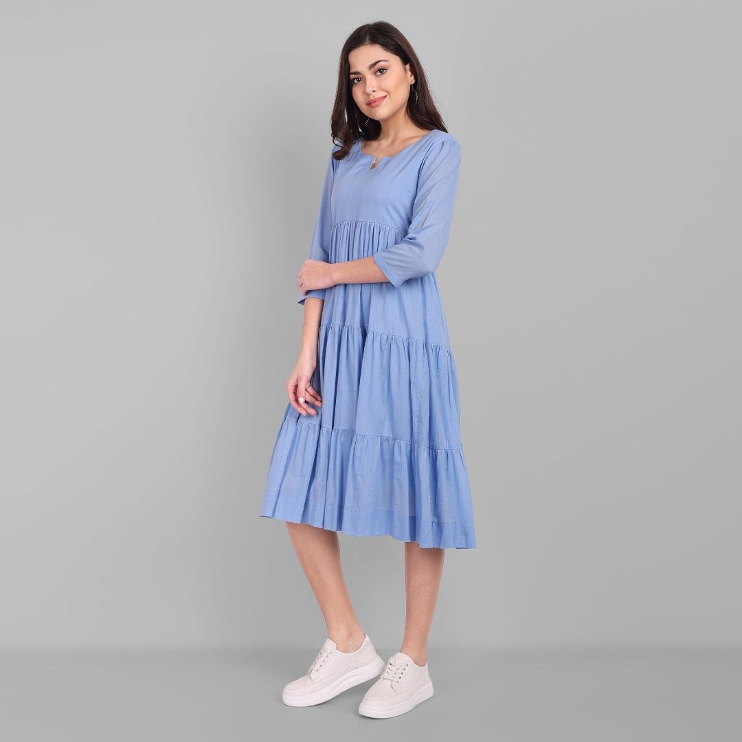 Azure Mul Cotton Graduated Short Dress