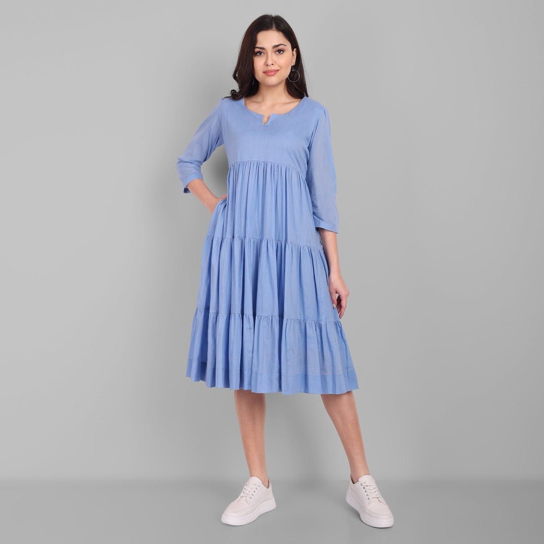 Azure Mul Cotton Graduated Short Dress