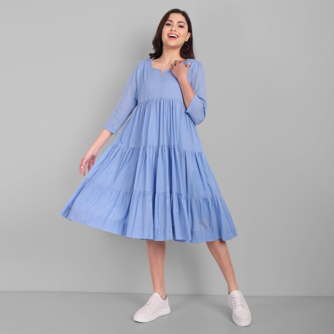 Azure Mul Cotton Graduated Short Dress