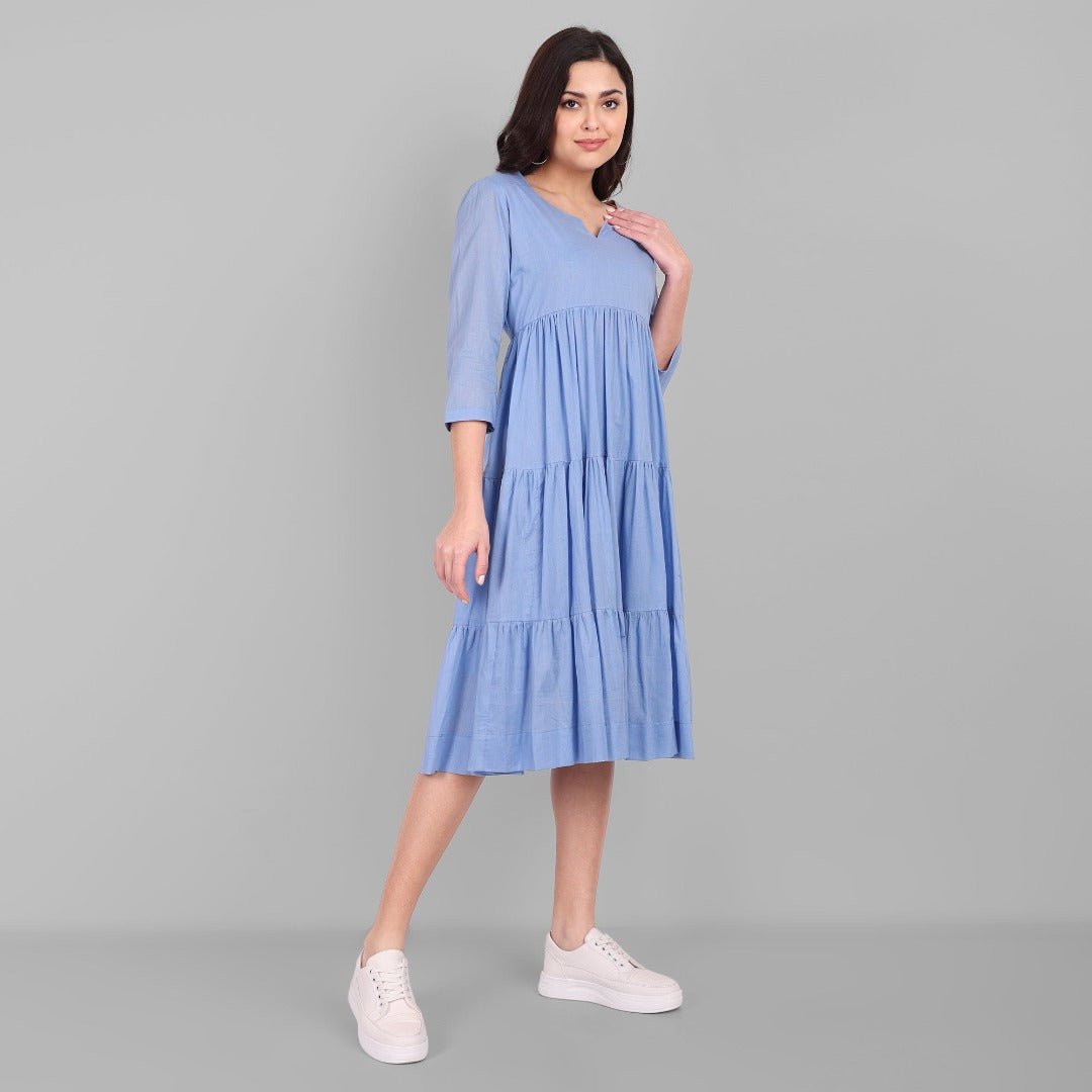 Azure Mul Cotton Graduated Short Dress