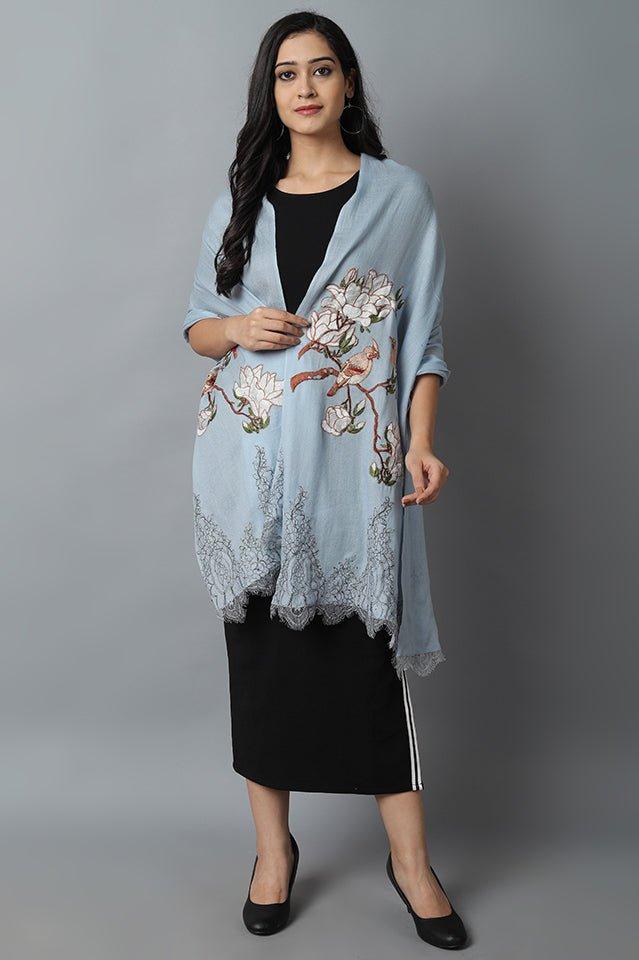 Baby Blue Bird Pashmina Cashmere Stole