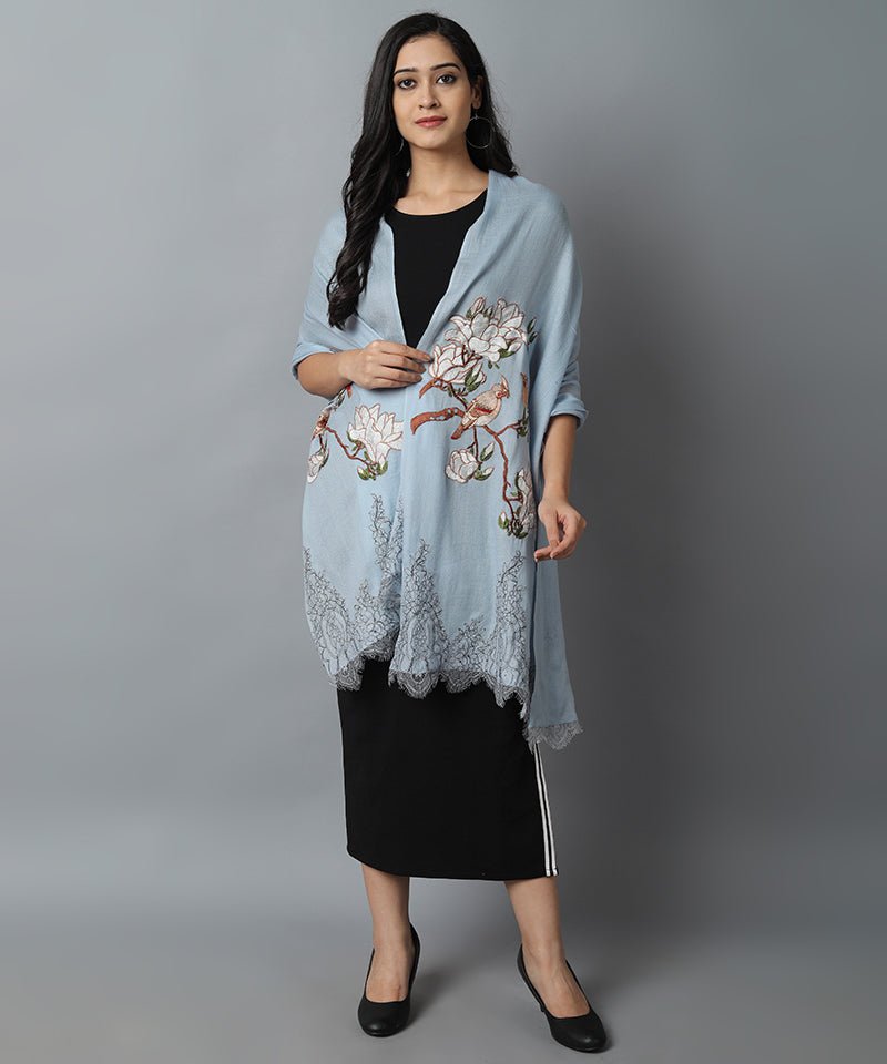 Baby Blue Bird Pashmina Cashmere Stole