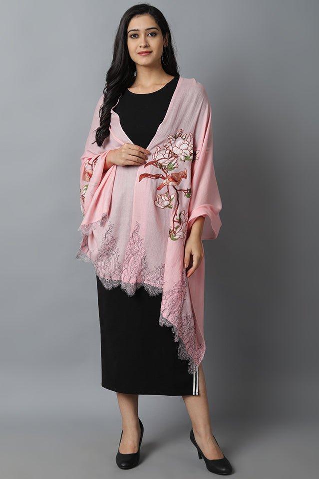 Baby Pink Bird Pashmina-Cashmere Stole