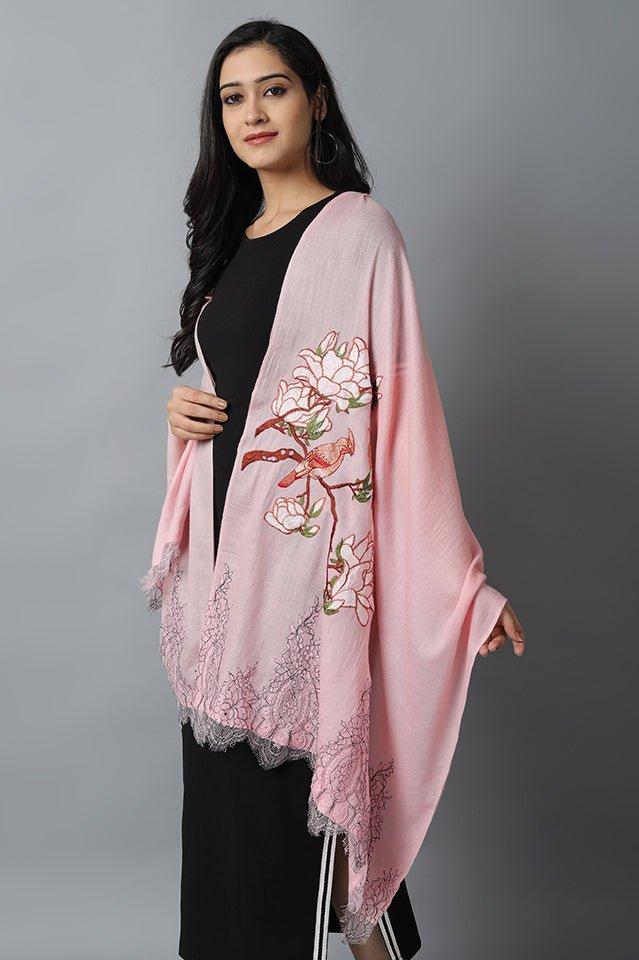 Pink Bird Pashmina Cashmere Stole