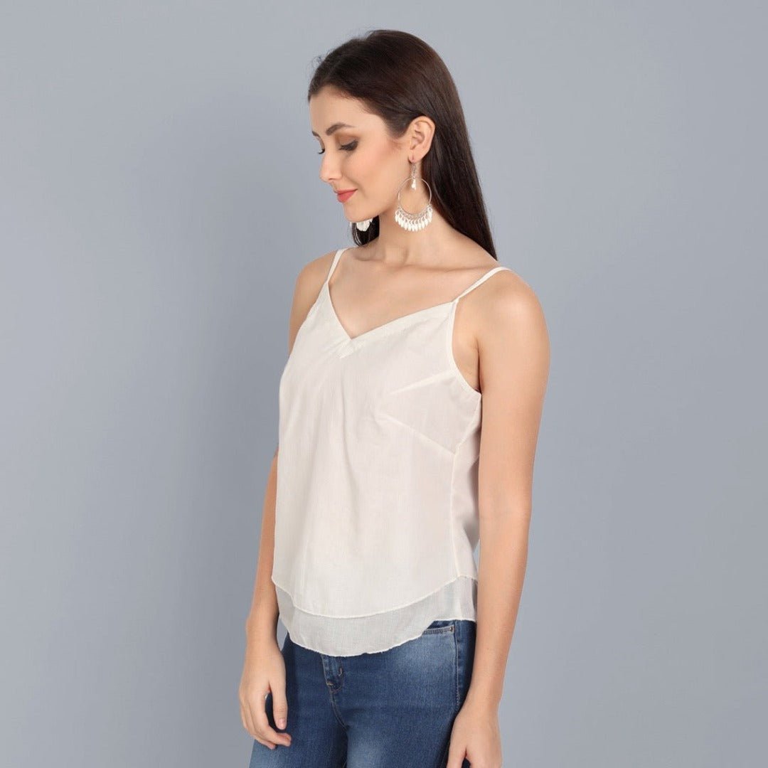 Basic Noodle strap White Double Layered Mul Cotton Top