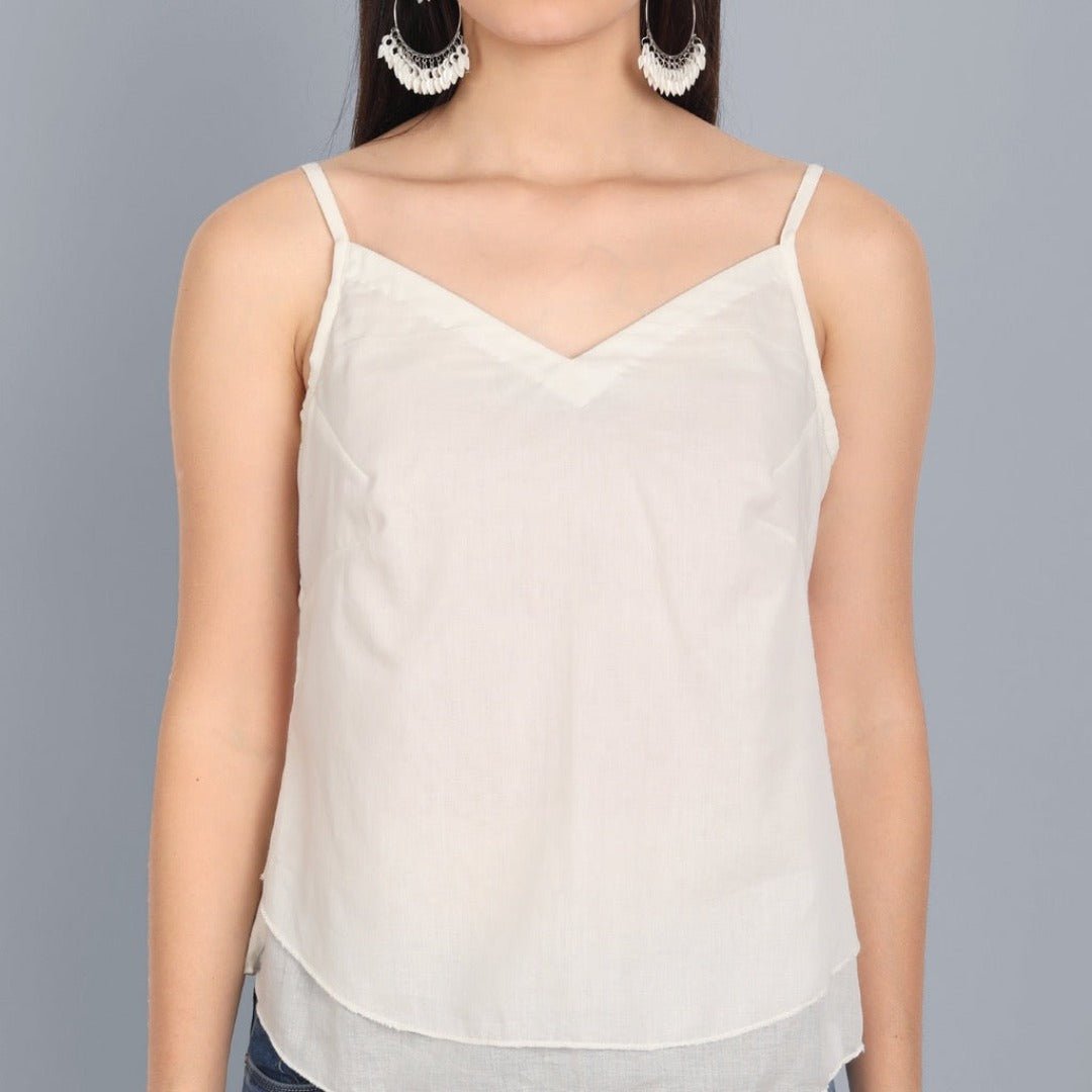 Basic Noodle strap White Double Layered Mul Cotton Top