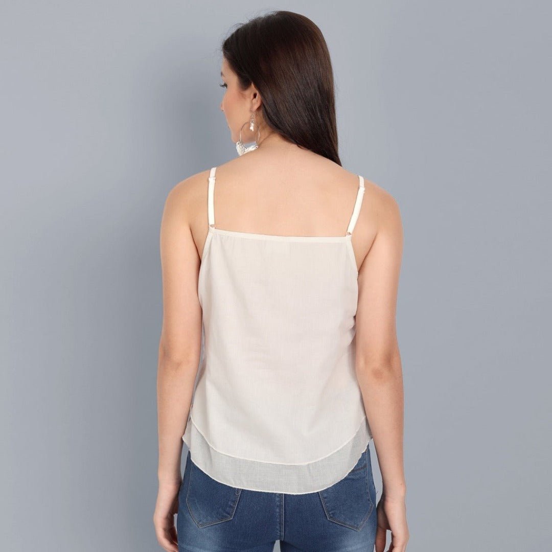 Basic Noodle strap White Double Layered Mul Cotton Top