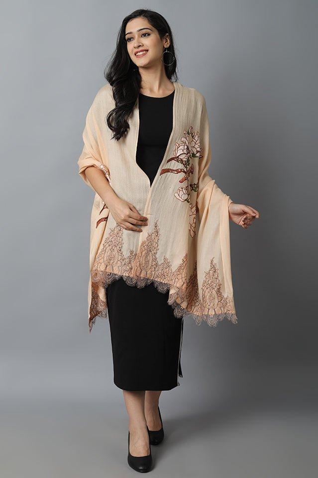 Beige Bird Pashmina-Cashmere Stole