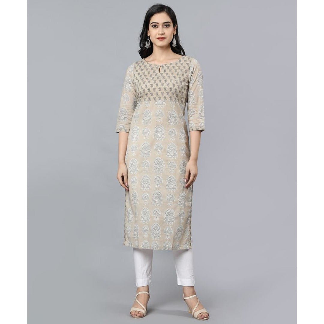 Beige Buta Cotton Long Kurta