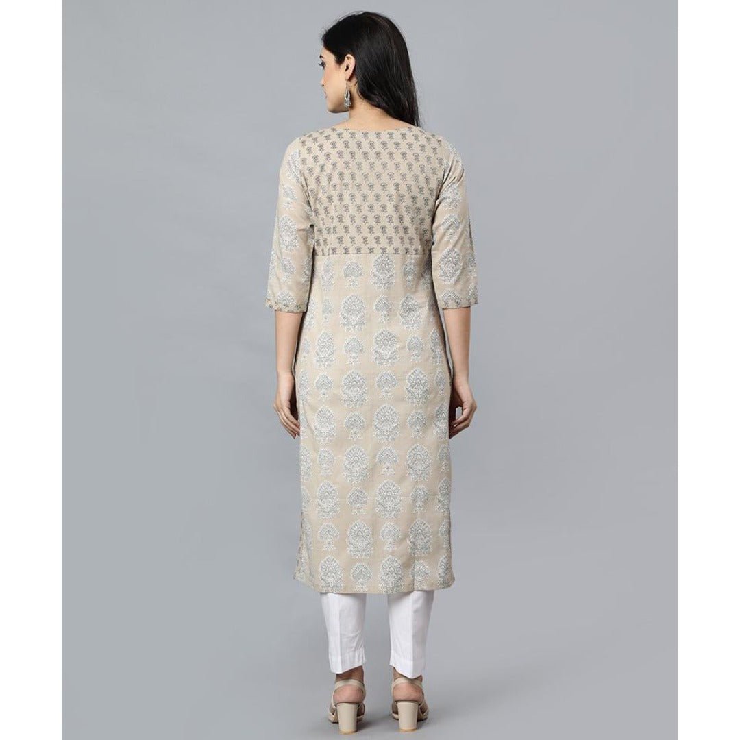 Beige Buta Cotton Long Kurta