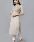 Beige Buta Cotton Long Kurta