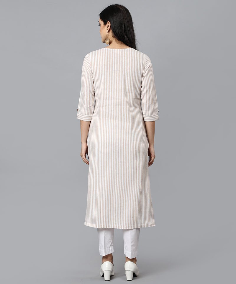 Beige V Neck Candy Cane Kurta