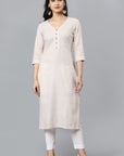 Beige V Neck Candy Cane Kurta